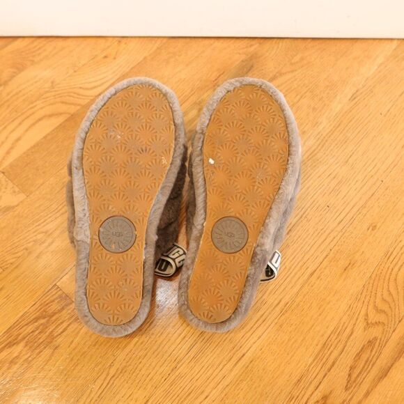 UGG furry slide shoes grey platform branded 10 fun cozy winter lounge trendy - Picture 5 of 6